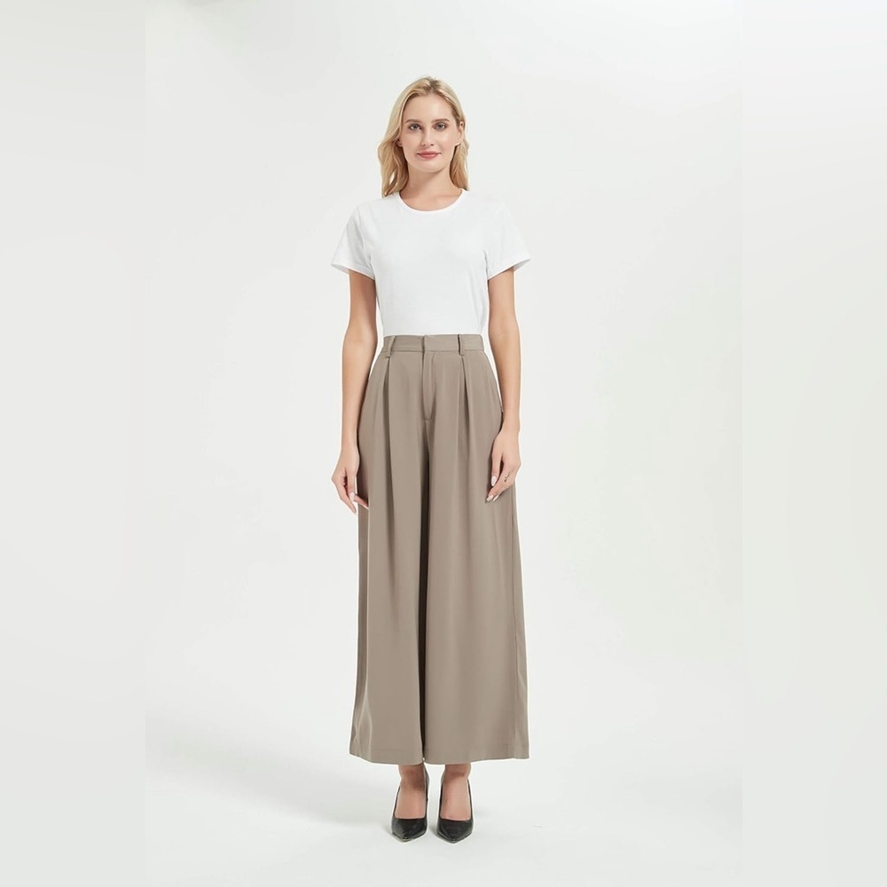 NWOT High-Waisted Tan Palazzo Pants Size M - Picture 1 of 5